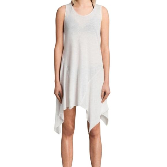All Saints Tany White Dress size XS Asymmetrical Shark Teeth Hem Sleeveless - Picture 1 of 9